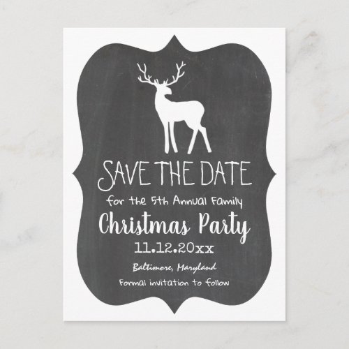 White Reindeer Chalkboard Annual Christmas Party Announcement Postcard