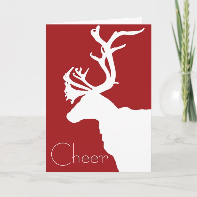 White Reindeer Cheer Holiday Card (Front)