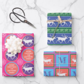 White Reindeer Colorful Colors Christmas Set Wrapping Paper Sheets by TheArtOfVikki at Zazzle