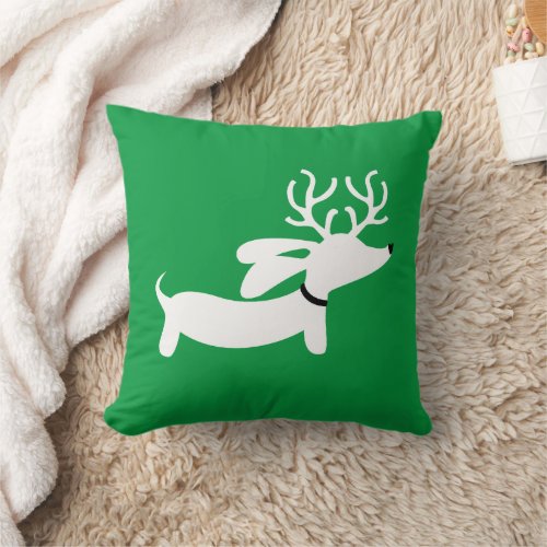 White Reindeer Dachshund Throw Pillow