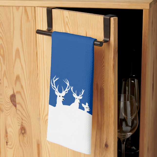 White Reindeer Family Deer Snow Christmas Kitchen  Kitchen Towel (Thirds Fold)