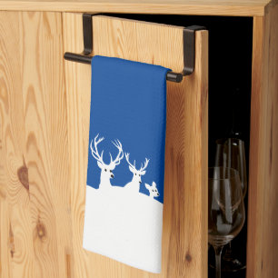White Reindeer Family Deer Snow Christmas Kitchen Towel