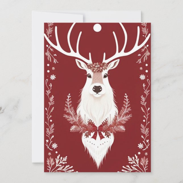 White Reindeer Flat Holiday Card (Front)