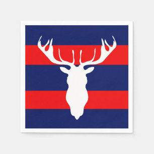 White Reindeer Silhouette Red Navy Blue Stripes Napkins