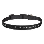 White Reindeers And Snowflakes On Black Christmas Pet Collar (Front)