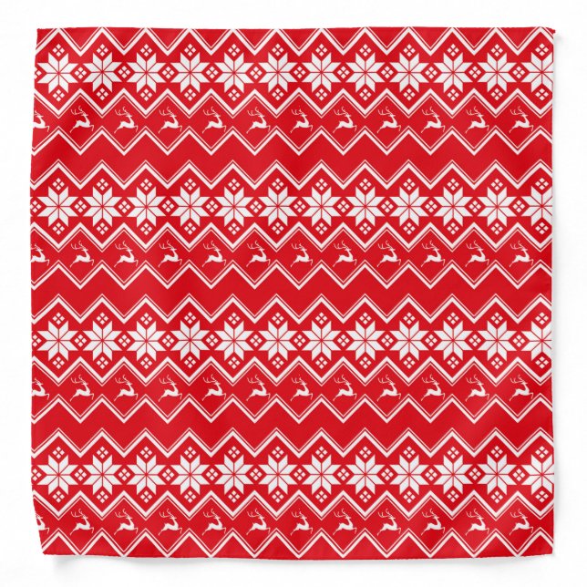 White reindeers and snowflakes on red bandana (Front)