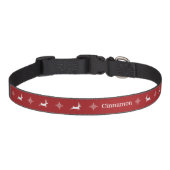 White Reindeers And Snowflakes On Red Christmas Pet Collar (Front)