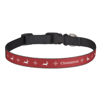 White Reindeers And Snowflakes On Red Christmas Pet Collar