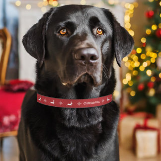 White Reindeers And Snowflakes On Red Christmas Pet Collar
