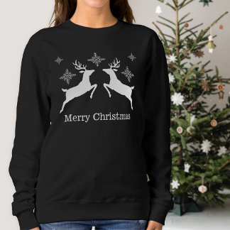 White Reindeers With Snowflakes Merry Christmas Sweatshirt