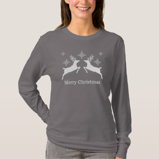 White Reindeers With Snowflakes Merry Christmas T-Shirt
