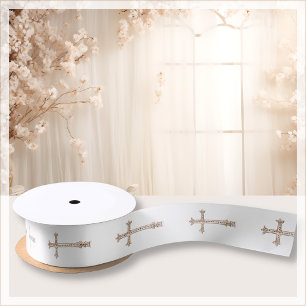 White   Religious Cross   Baptism Gift Satin Ribbon