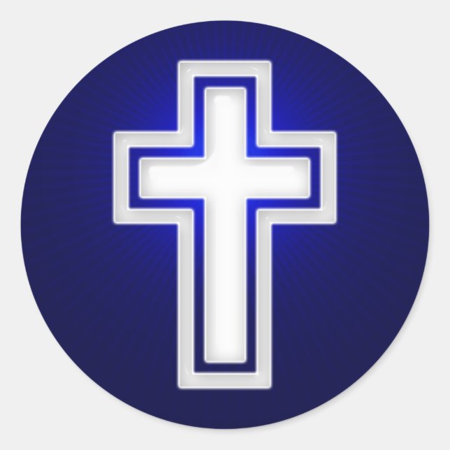 White Religious Cross | Christian Classic Round Sticker (Front)