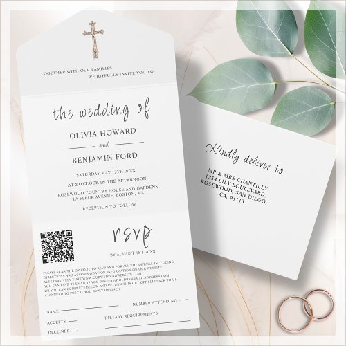 White Religious  Wedding QR Code All In One Invitation