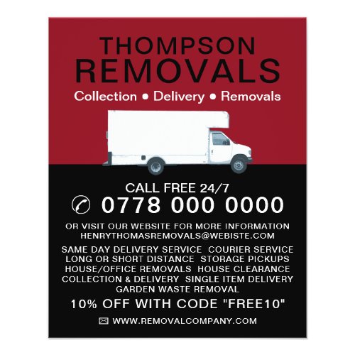 White Removal Van Removal Company Advertising Flyer