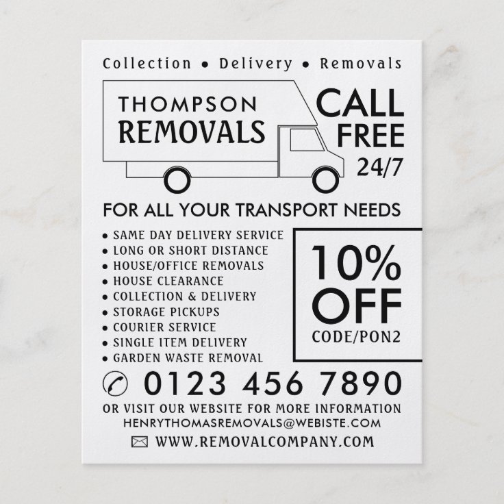 White Removal Van, Removal Company Advertising Flyer Zazzle