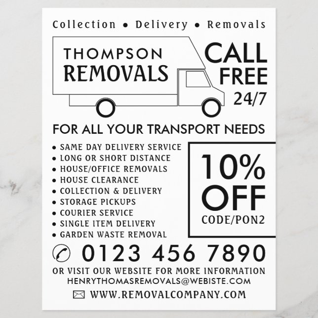 White Removal Van, Removal Company Advertising Flyer (Front)