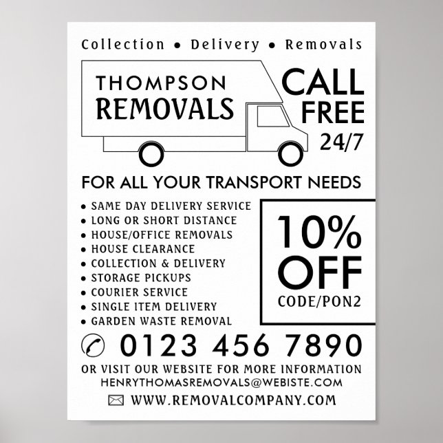 White Removal Van, Removal Company Advertising Poster (Front)