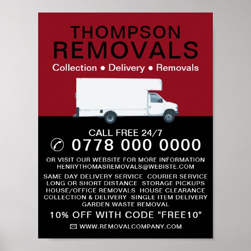 White Removal Van Removal Company Advertising Poster