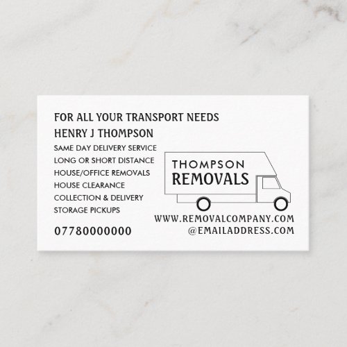 White Removal Van Removal Company Business Card