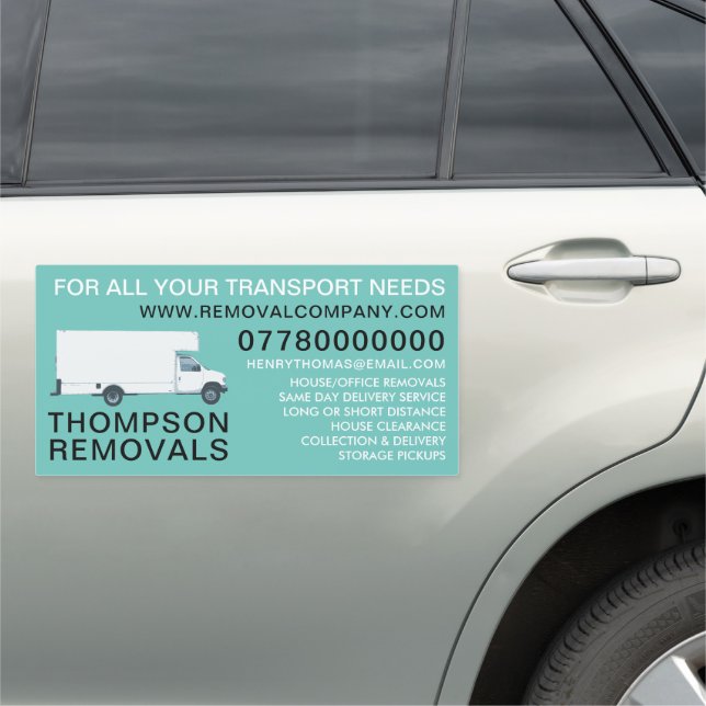 White Removal Van, Removal Company Car Magnet (In Situ)
