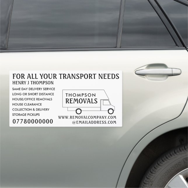 White Removal Van, Removal Company Car Magnet (In Situ)