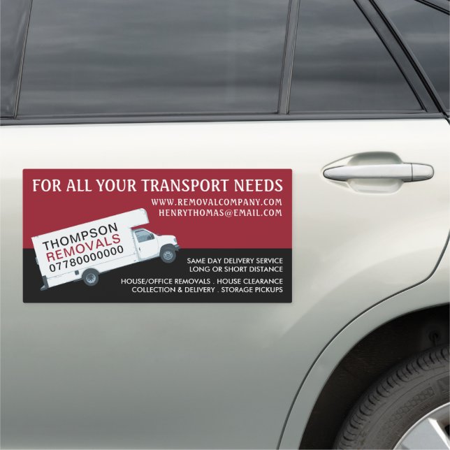 White Removal Van, Removal Company Car Magnet (In Situ)