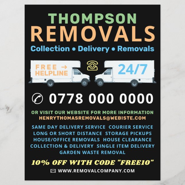 White Removal Vans, Removal Company Advertising Flyer (Front)