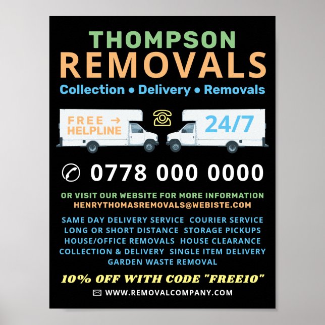 White Removal Vans, Removal Company Advertising Poster (Front)