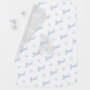 White Repeat Personalized Name Script & Monogram Baby Blanket by TintAndBeyond at Zazzle