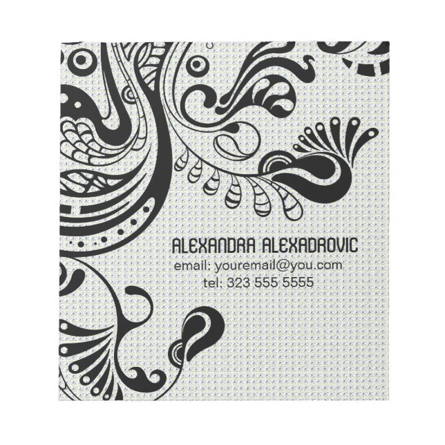 White Retro Abstract Phoenix Bird-Monogram Notepad (Front)
