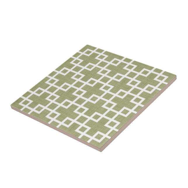 White Retro Chic Squares Pattern On Olive Green Ceramic Tile (Side)
