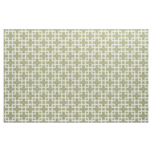 White Retro Chic Squares Pattern On Olive Green Fabric