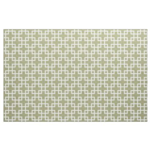 White Retro Chic Squares Pattern On Olive Green Fabric