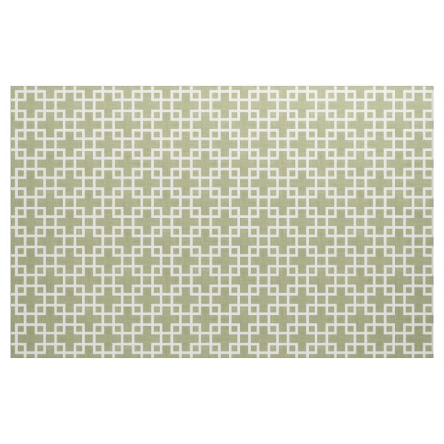 White Retro Chic Squares Pattern On Olive Green Fabric (Fat Quarter)