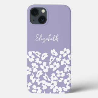 White Retro Dogwood Flowers Custom Name iPhone 13 Case