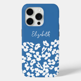 White Retro Dogwood Flowers Custom Name iPhone 15 Pro Case