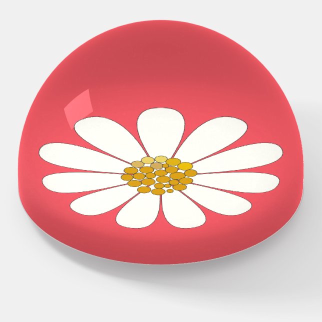 White  Retro Modern Daisy Flower Birthday  Paperweight (Angled)