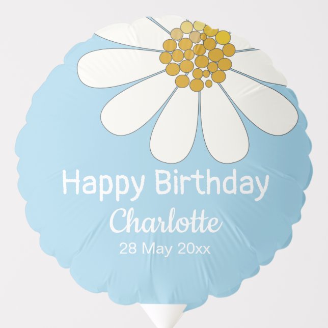 White Retro Modern Daisy Flower Custom Birthday  Balloon (Front)