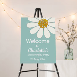 White Retro Modern Daisy Flower Custom Birthday    Foam Board