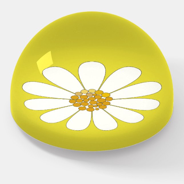 White  Retro Modern Daisy Flower    Paperweight (Angled)