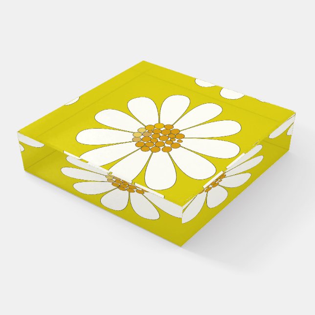 White  Retro Modern Daisy Flower   Paperweight (Angled)