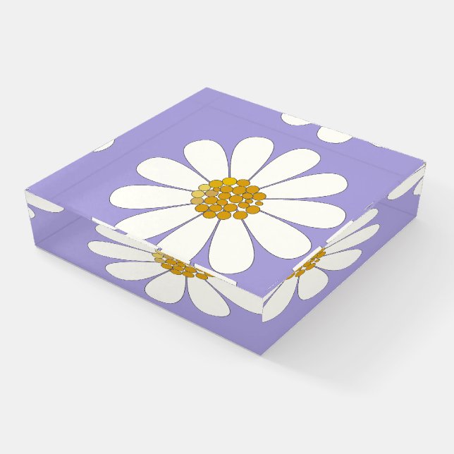 White  Retro Modern Daisy Flower  Paperweight (Angled)