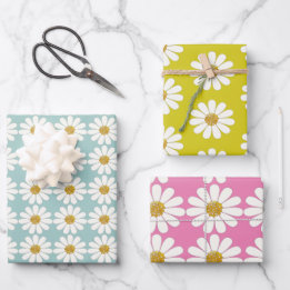 White Retro Modern Daisy Flower Pattern Custom  Wrapping Paper Sheets