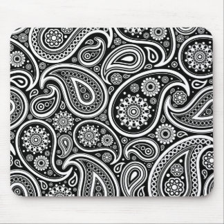 White Retro Paisley Pattern Design On Black Mouse Pad