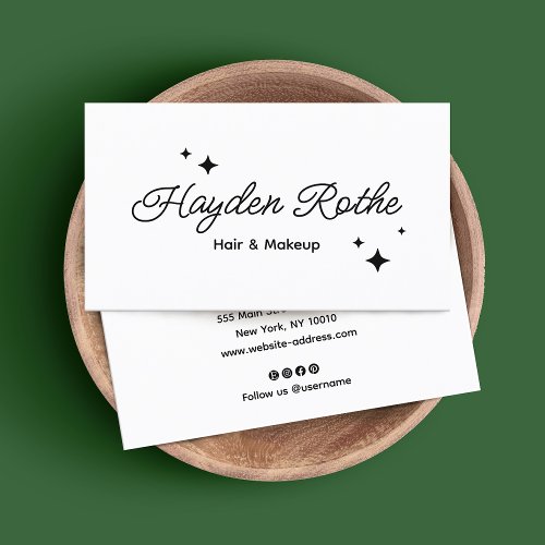 White Retro Script Beauty Salon  Busines Business  Business Card