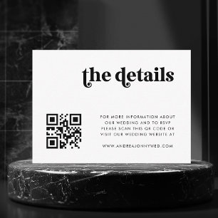 White Retro Script QR Code Simple Wedding Details Enclosure Card