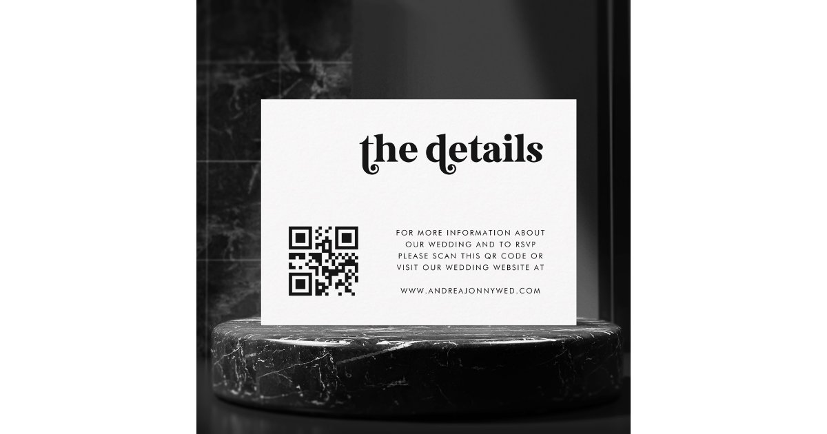 Retro Qr Code White Retro Script QR Code Simple Wedding Details Enclosure Card | Zazzle