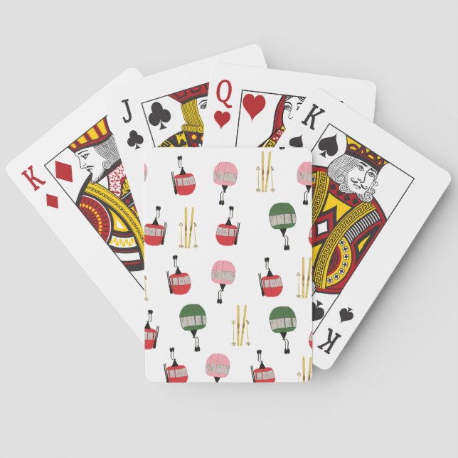 White Retro Ski Lift Gondola Winter Skiing  Poker Cards (Back)