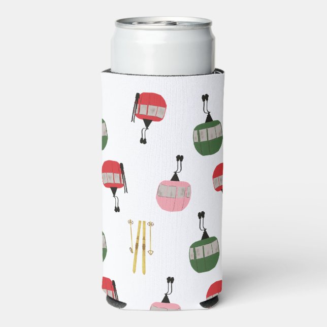 White Retro Ski Lift Gondola Winter Skiing  Seltzer Can Cooler (Seltzer Back)